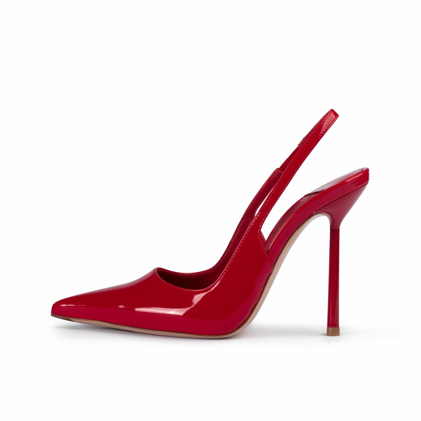 Patent Red Pointed-Toe Sleek Slingback High Heels