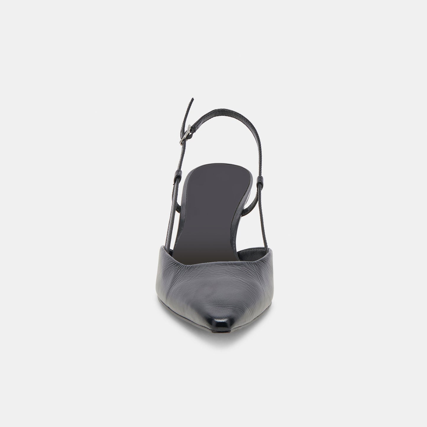 Black Pointed-Toe Classic Slip-On Slingback Kitten Heels