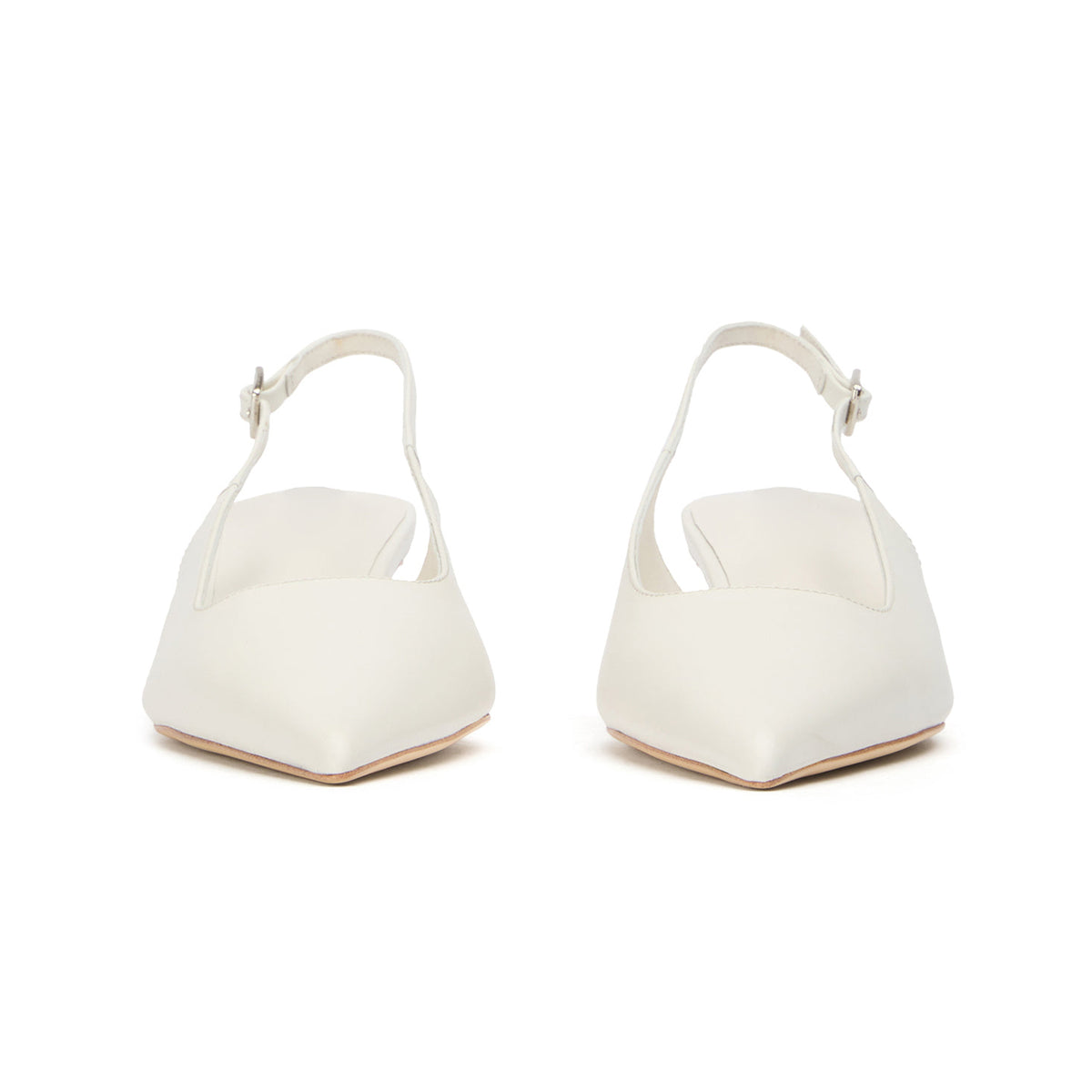 Chic Pointed-Toe Buckle Slingback Kitten Heels - White