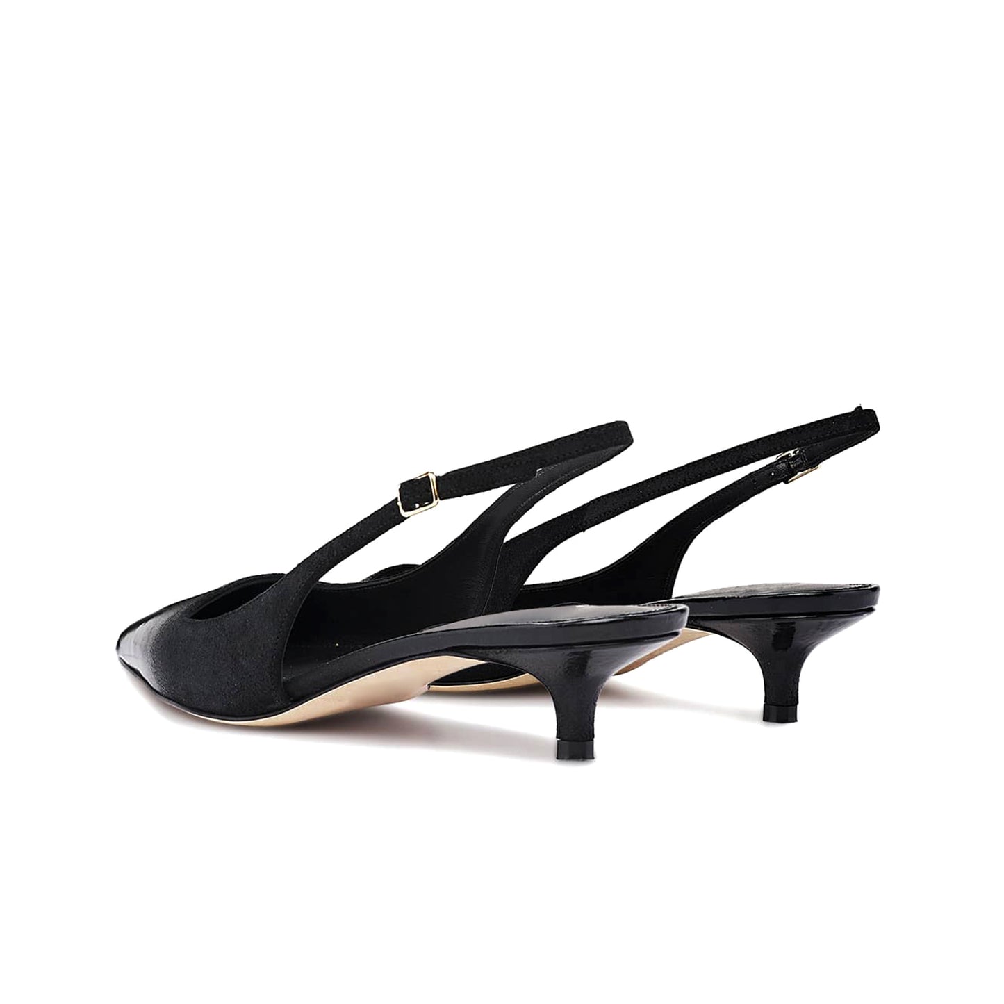 Black Pointed-Toe Simple Slingback Slip-On Kitten Heels