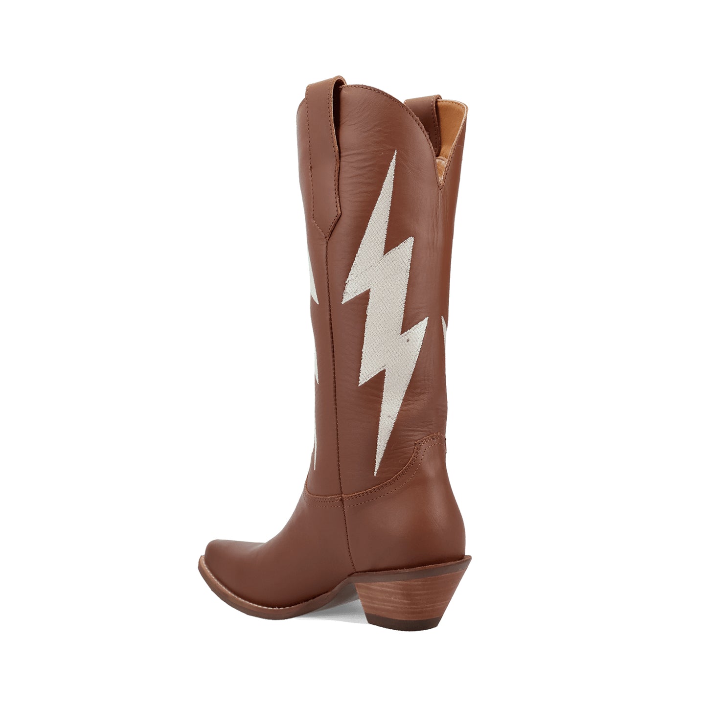 Brown Snip-Toe Lightning Embroidery Mid Calf Classic Cowgirl Boots