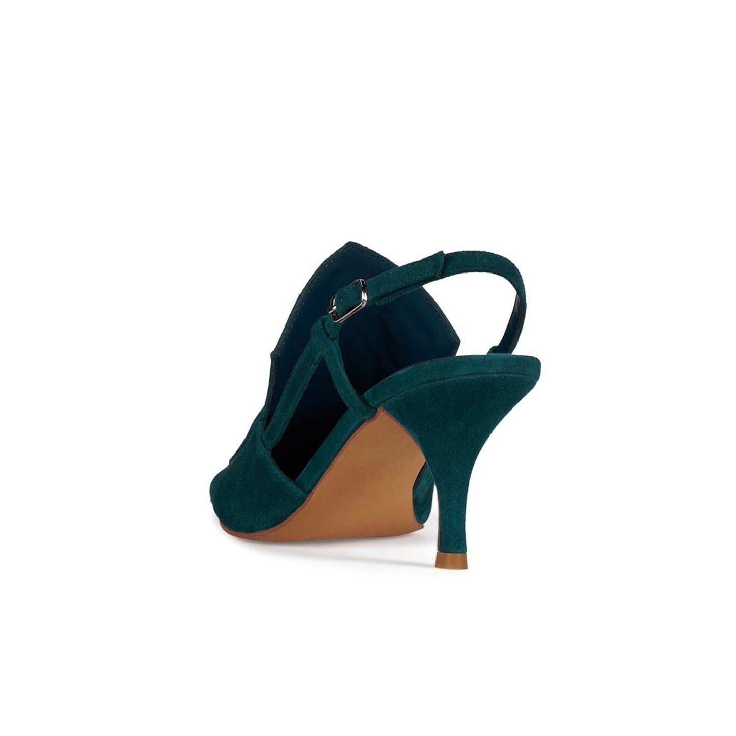 Turquoise Faux Suede Pointed-Toe Slingback Kitten Heels
