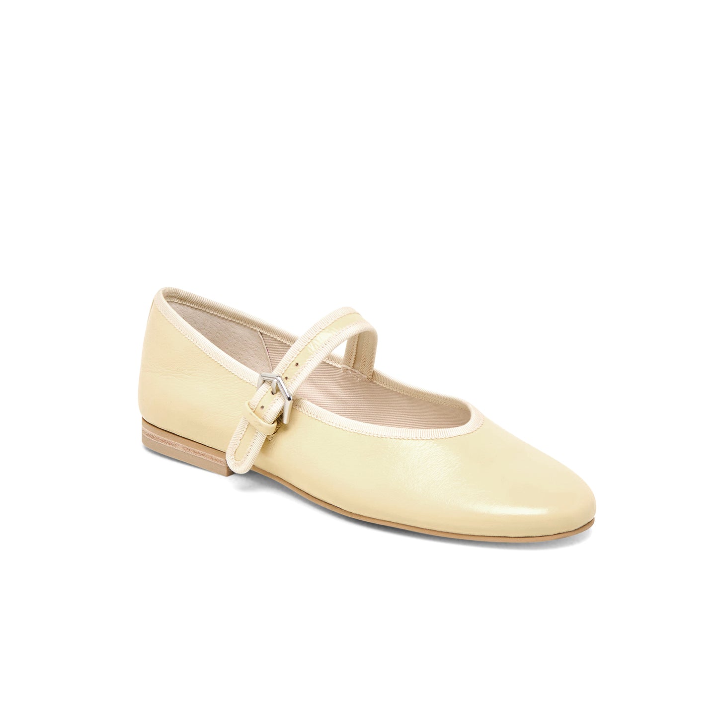 Light Yellow Vegan Leather Round-Toe Bridge Strap Ballet Flats
