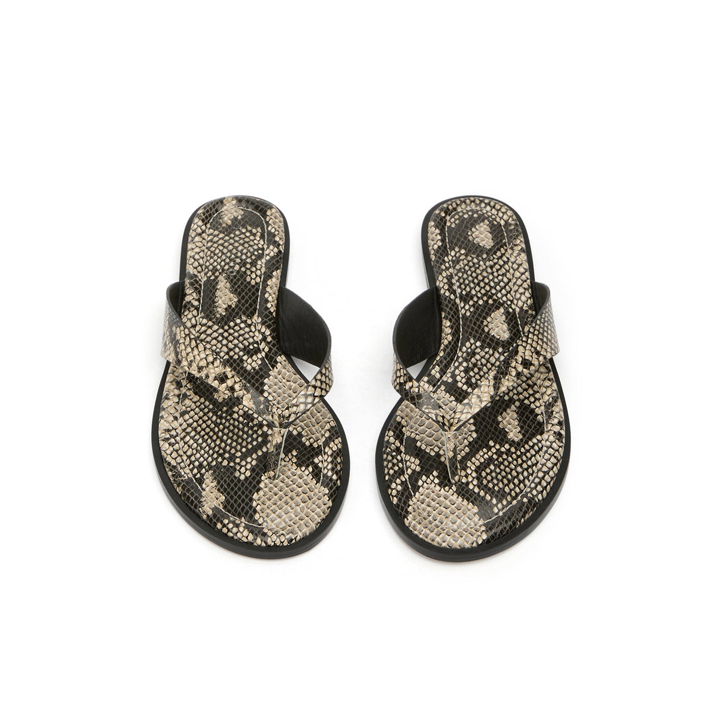 Snakeskin Round-Toe Slip-On Flip-Flops Sandal Flats