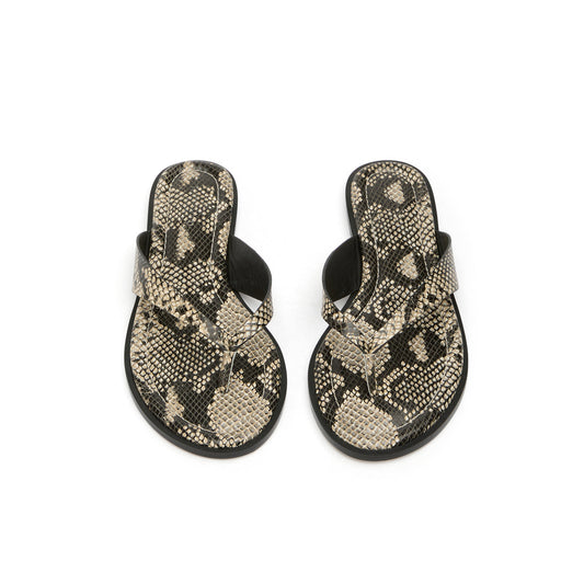 Snakeskin Round-Toe Slip-On Flip-Flops Sandal Flats