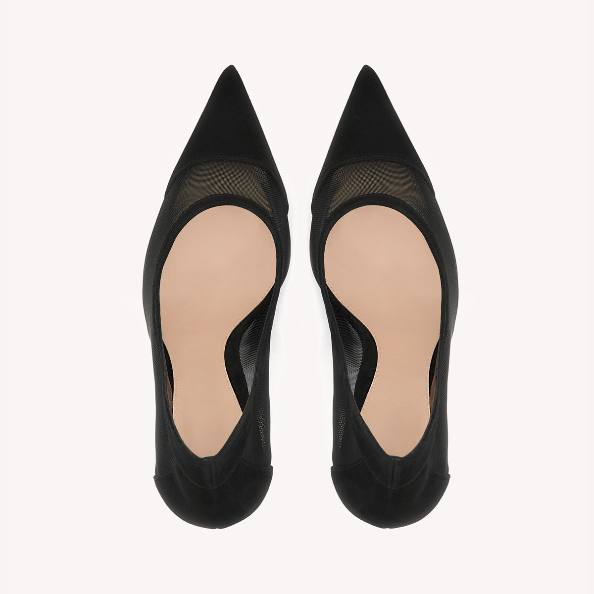 Black Mesh And Faux Suede Pointed-Toe Chic Slip-On High Heels Pumps