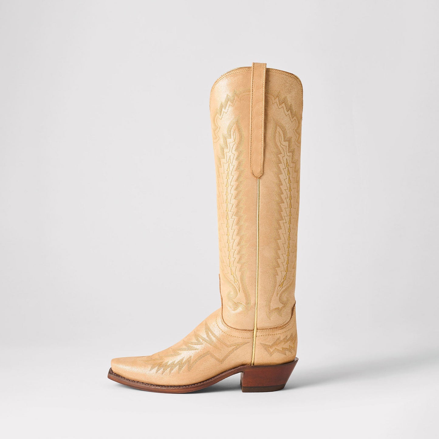 Metallic Champagne Snip-Toe Western Embroidery Wide Calf Chic Knee High Cowgirl Boots