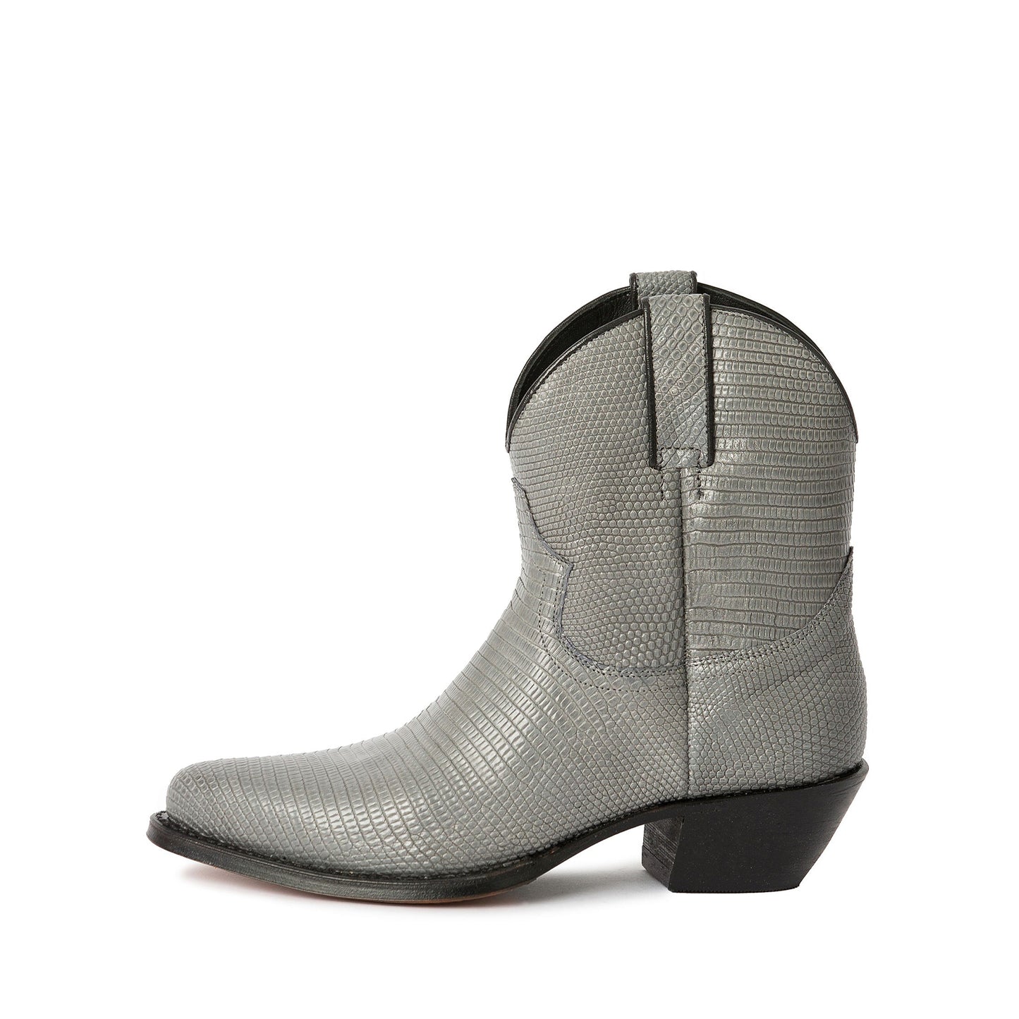 Gray Lizard Print Round-Toe Simple Ankle Cowgirl Boots