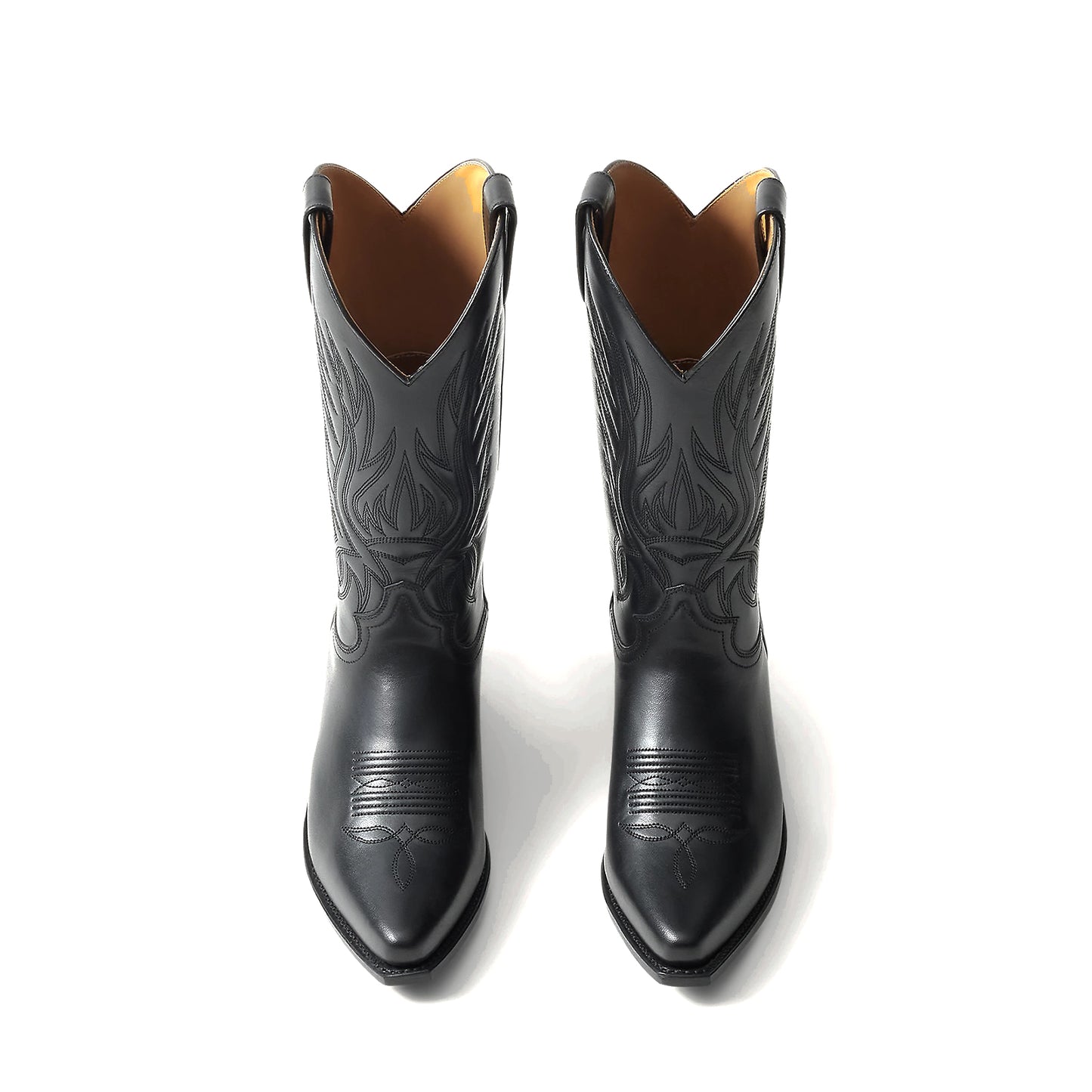 Black Snip-Toe Chic Embroidery Western Mid Calf Cowgirl Boots