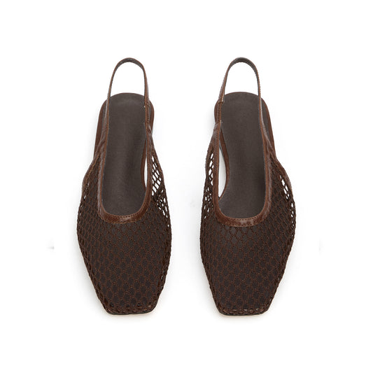 Chocolate Mesh Square-Toe Sleek Slip-On Slingback Flats