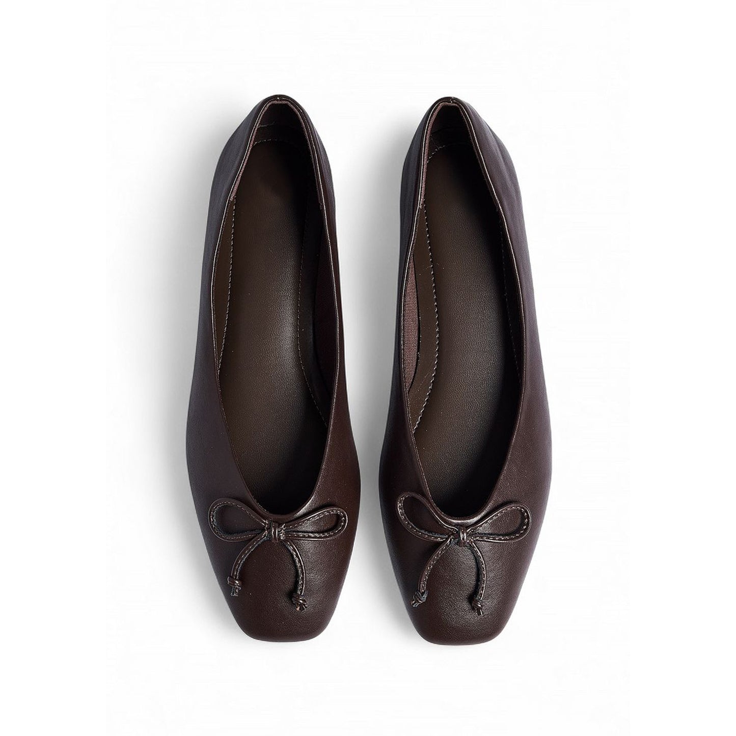 Brown Square-Toe Classic Front Bow Detail Ballet Flats