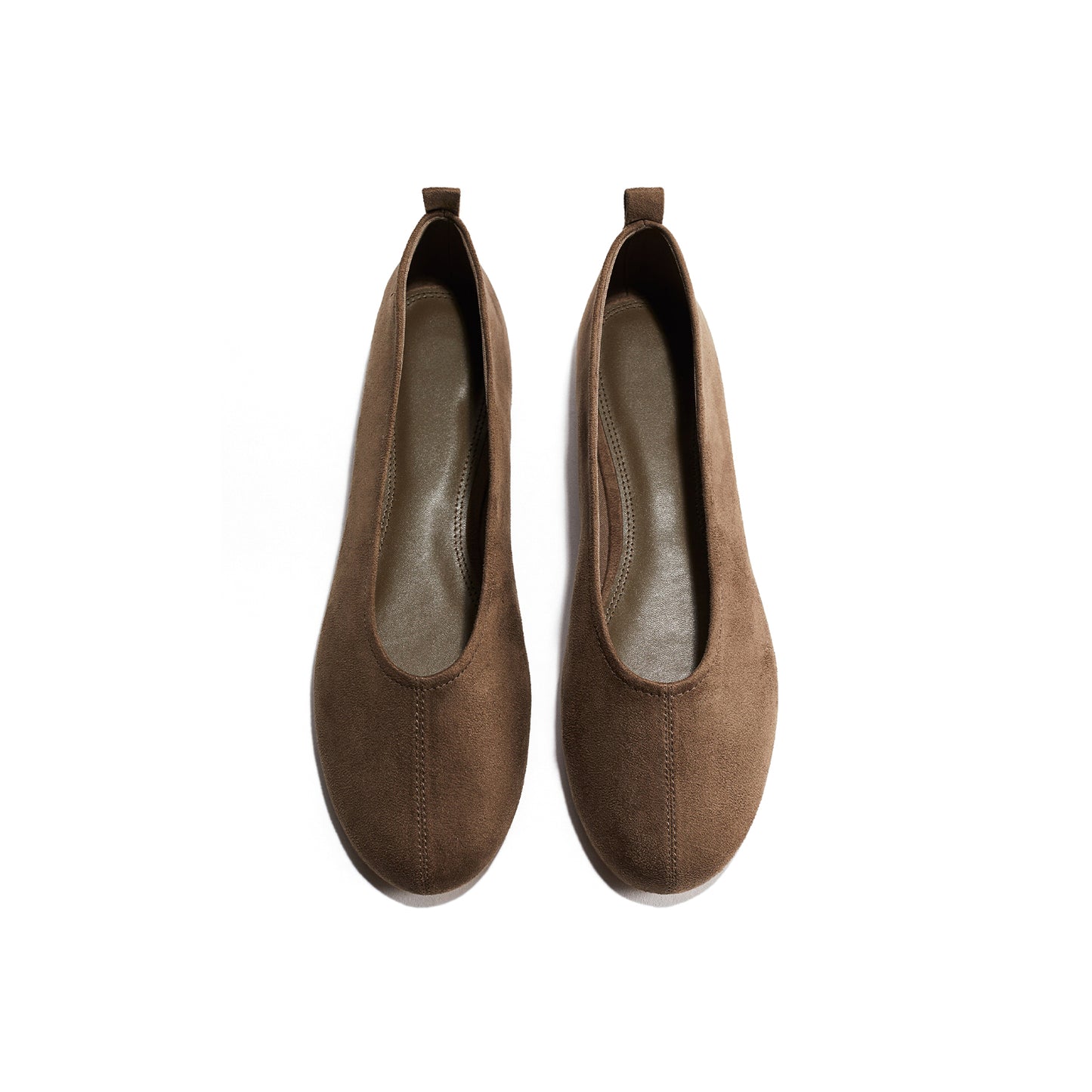 Dark Brown Faux Suede Round-Toe Ballet Chic Flats