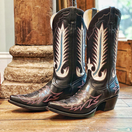 Dark Green Snip-Toe Embroidery And Inlay Mid Calf Cowgirl Boots