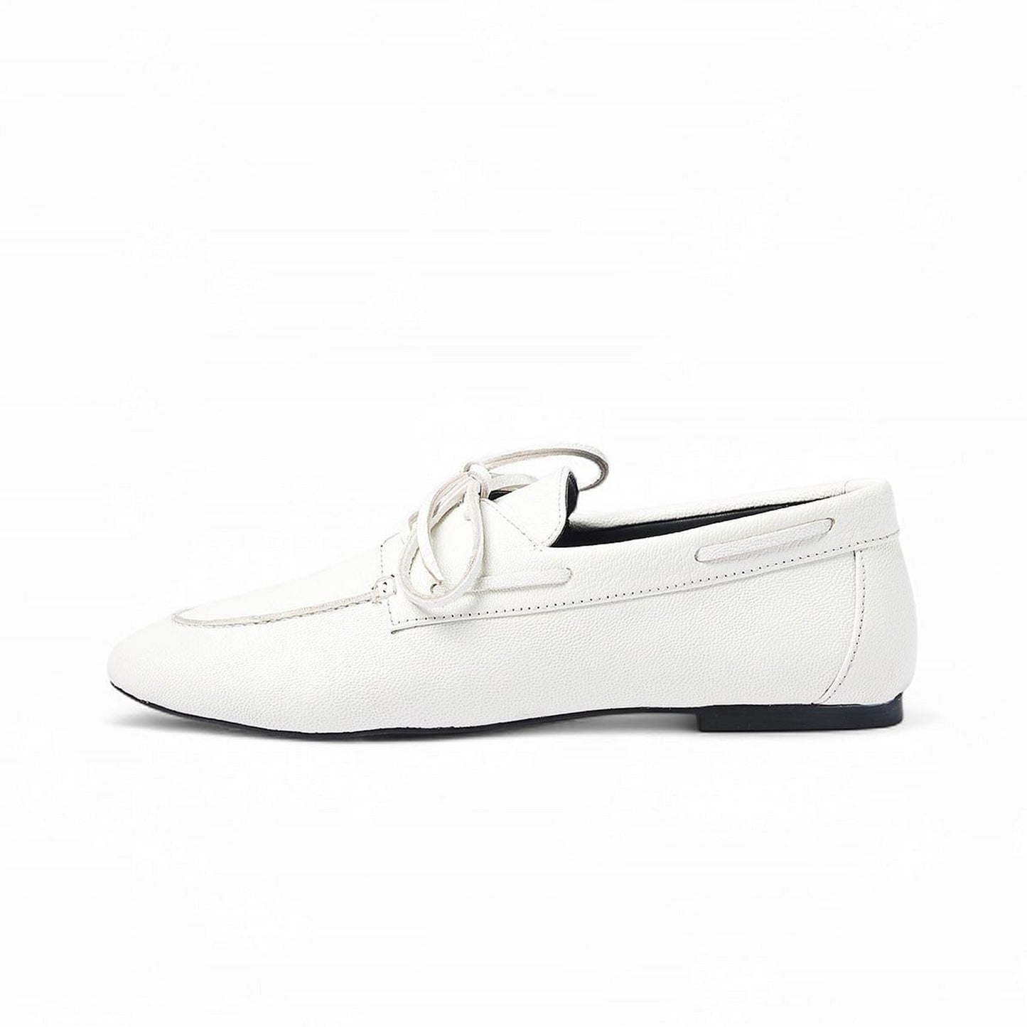 White Round-Toe Lace-Up Slip-On Flats Boat Shoes