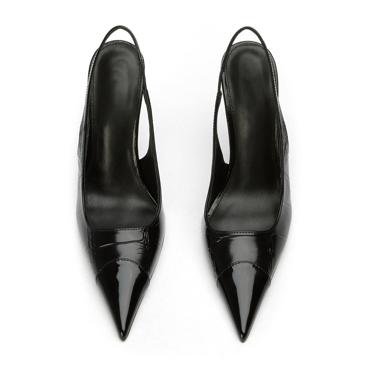 Patent Black And Stone Pattern Vegan Leather Pointed-Toe Slingback High Heels