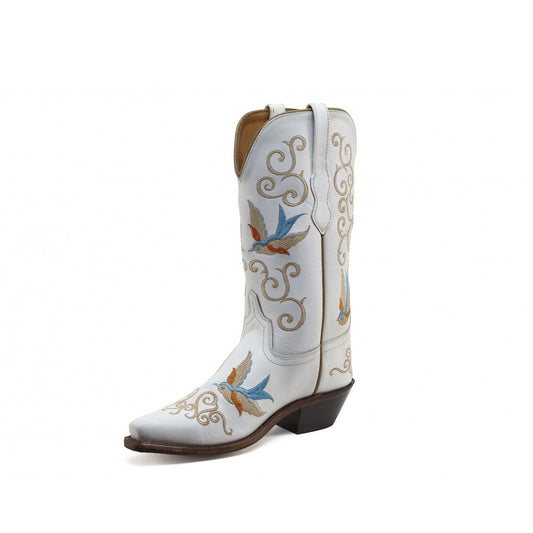 White Snip-Toe Swallow Embroidery Mid Calf Cowgirl Boots