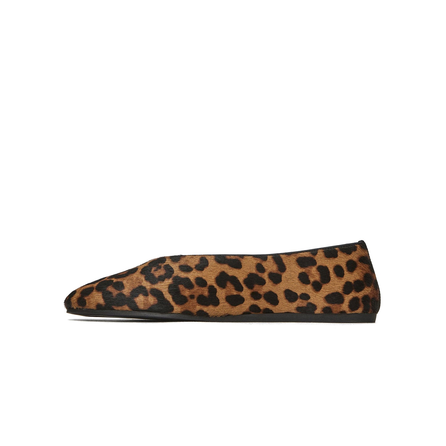 Leopard Print Pony Hair Vegan Leather Square-Toe Classic Ballet Flats