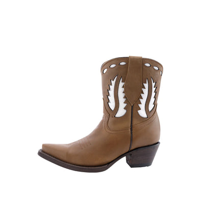 Bronze Snip-Toe White Inlay Cowgirl Ankle Boots