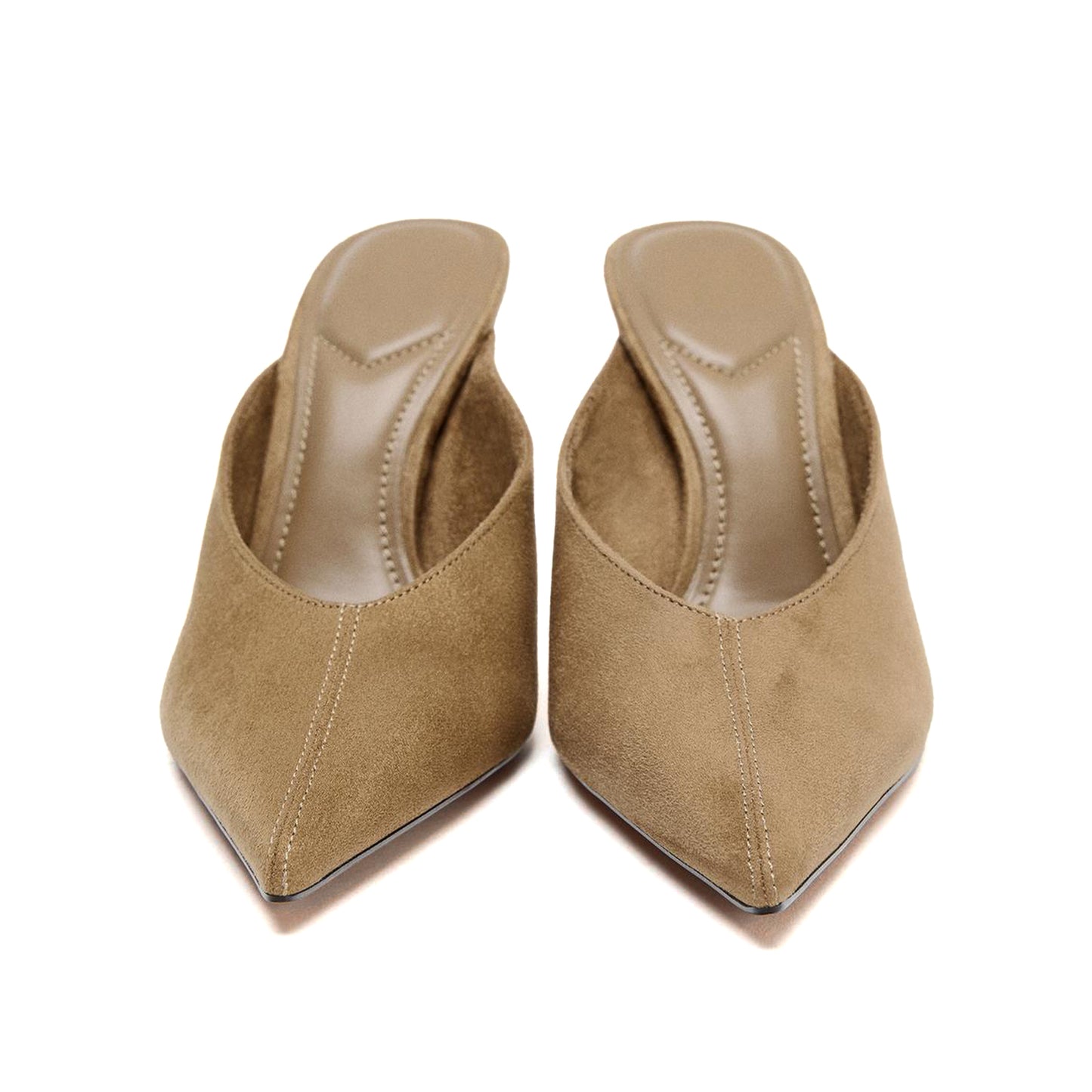 Sandy Brown Faux Suede Pointed-Toe Slip-On Backless High Heels