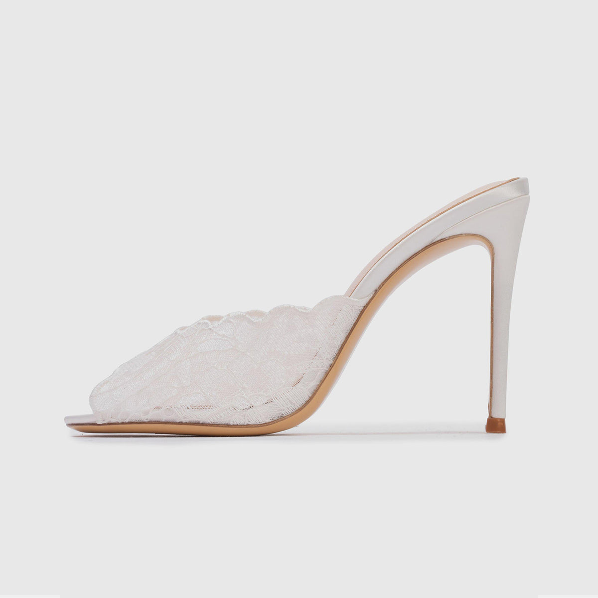 White Lace Mesh Peep Round-Toe Backless Simple High Heels