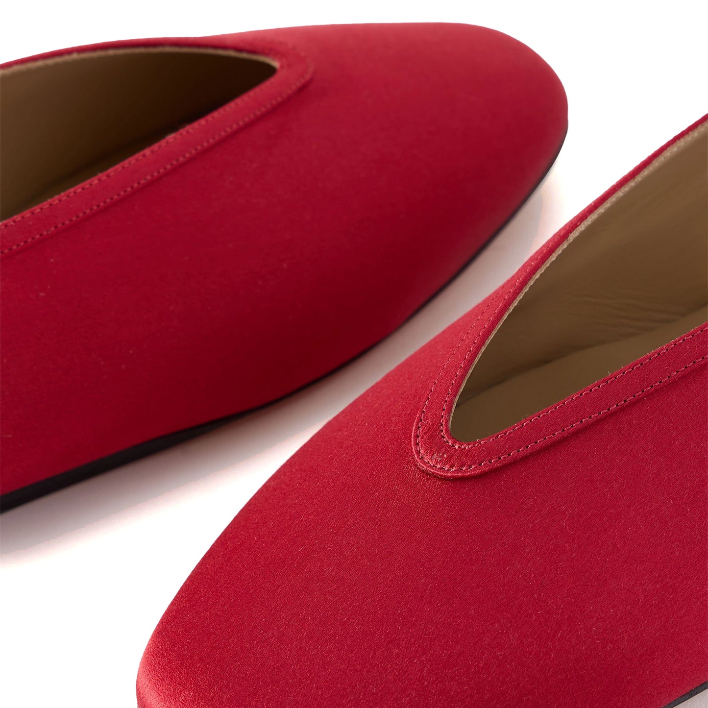 Red Satin Square-Toe Slip-On Chic Ballet Flats