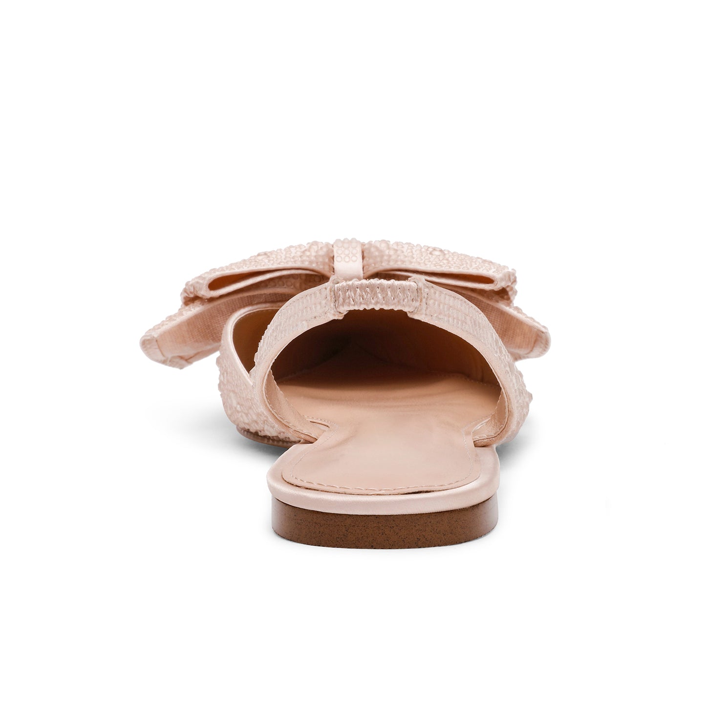 Champagne Satin Pointed-Toe Drops Front Bow Slingback Flats