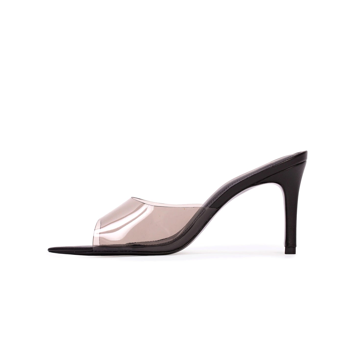 Black TPU Film Pointed-Toe Backless High Heels