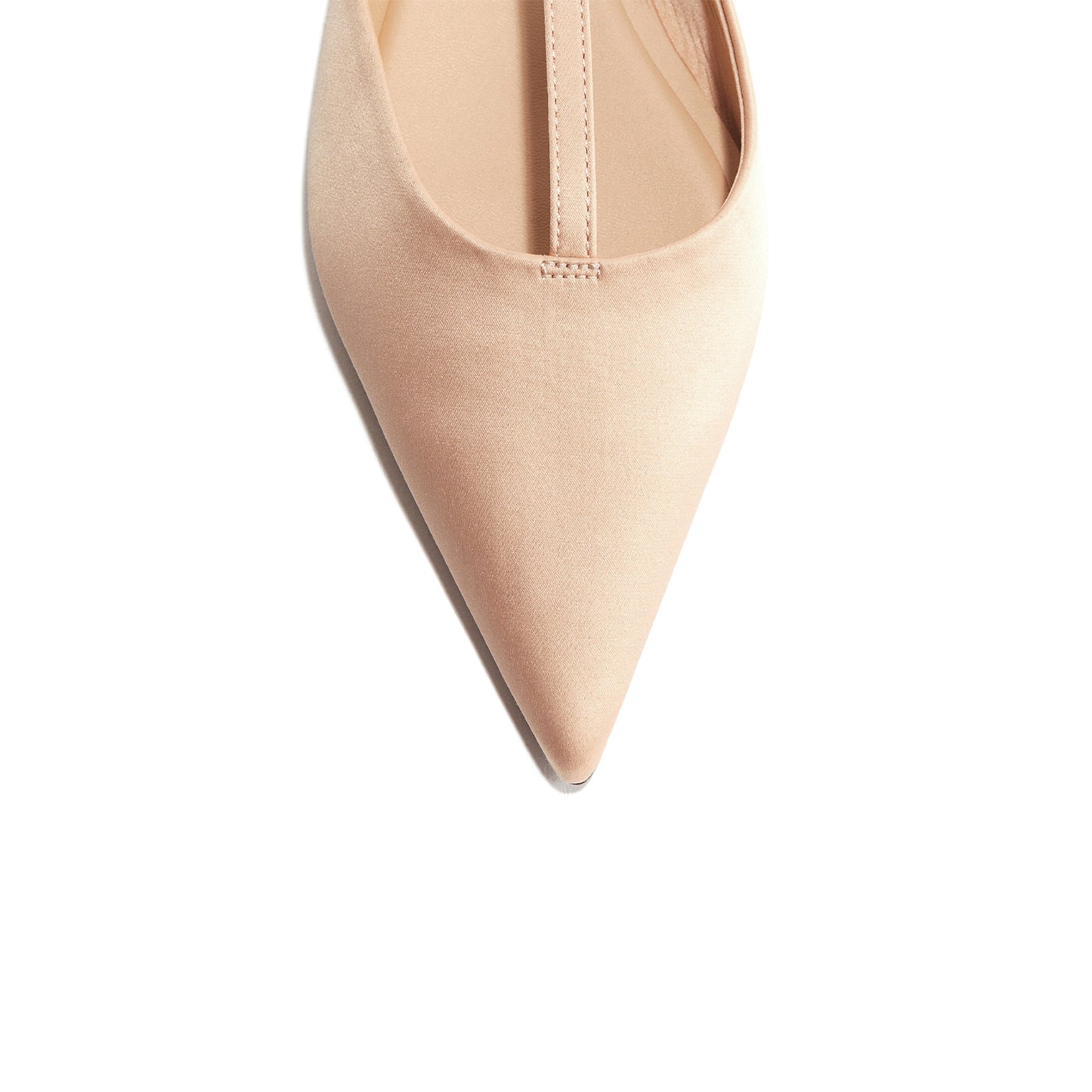 Beige Satin Pointed-Toe Ankle Slingback Flats