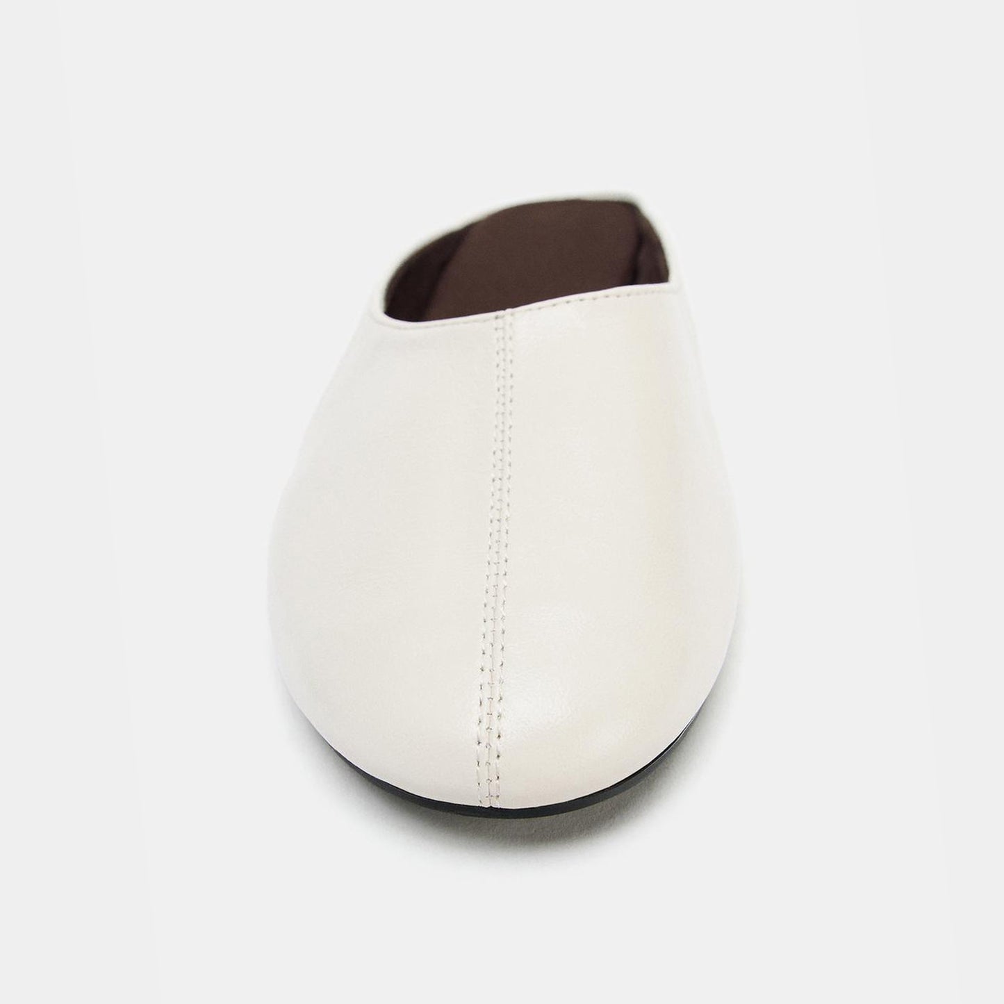 Off White Round-Toe Simple Backless Flats