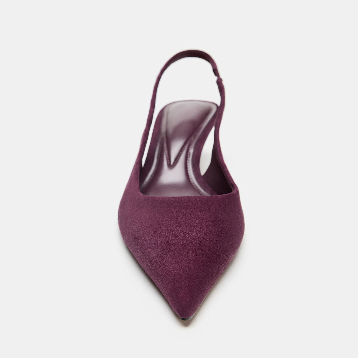 Purple Faux Suede Pointed-Toe Sleek Slingback Kitten Heels