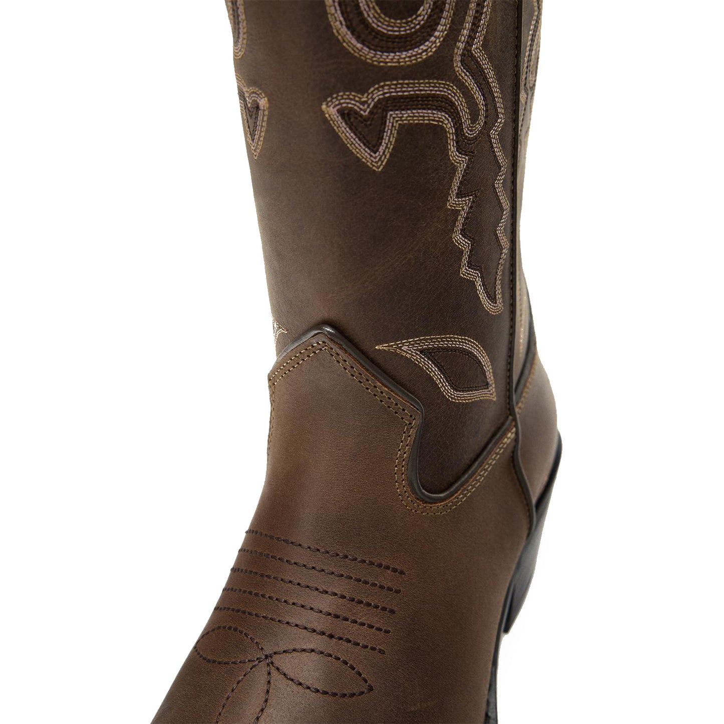 Brown Almond-Toe Stylish Embroidery Mid Calf Cowgirl Boots