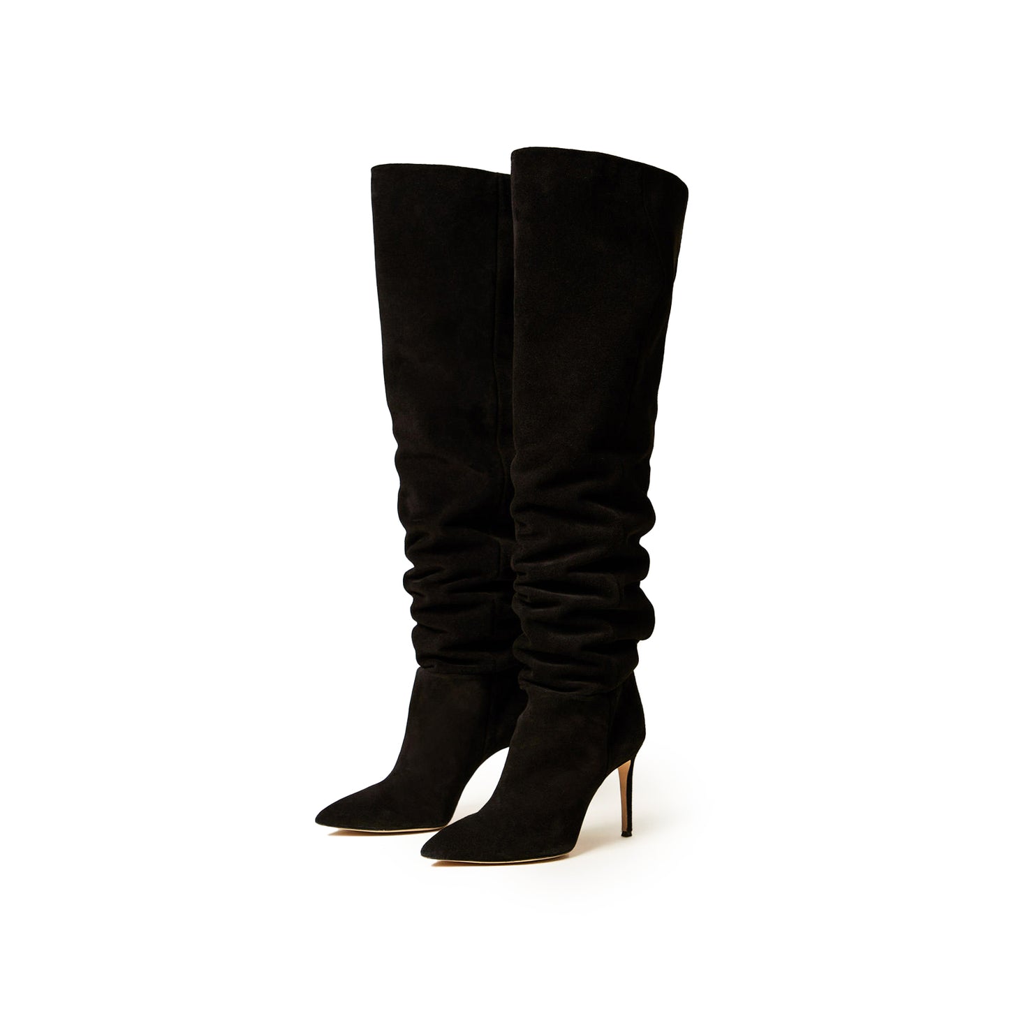 Black Faux Suede Pointed-Toe Wide Calf Over-The-Knee Stiletto Boots