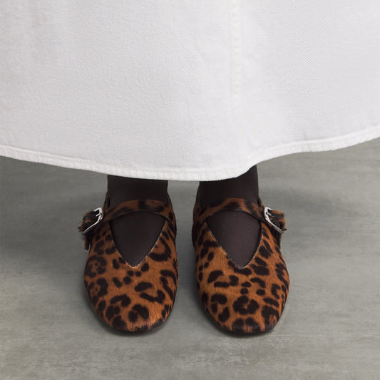 Leopard Print Square-Toe Chic Mary Jane Classic Ballet Flats