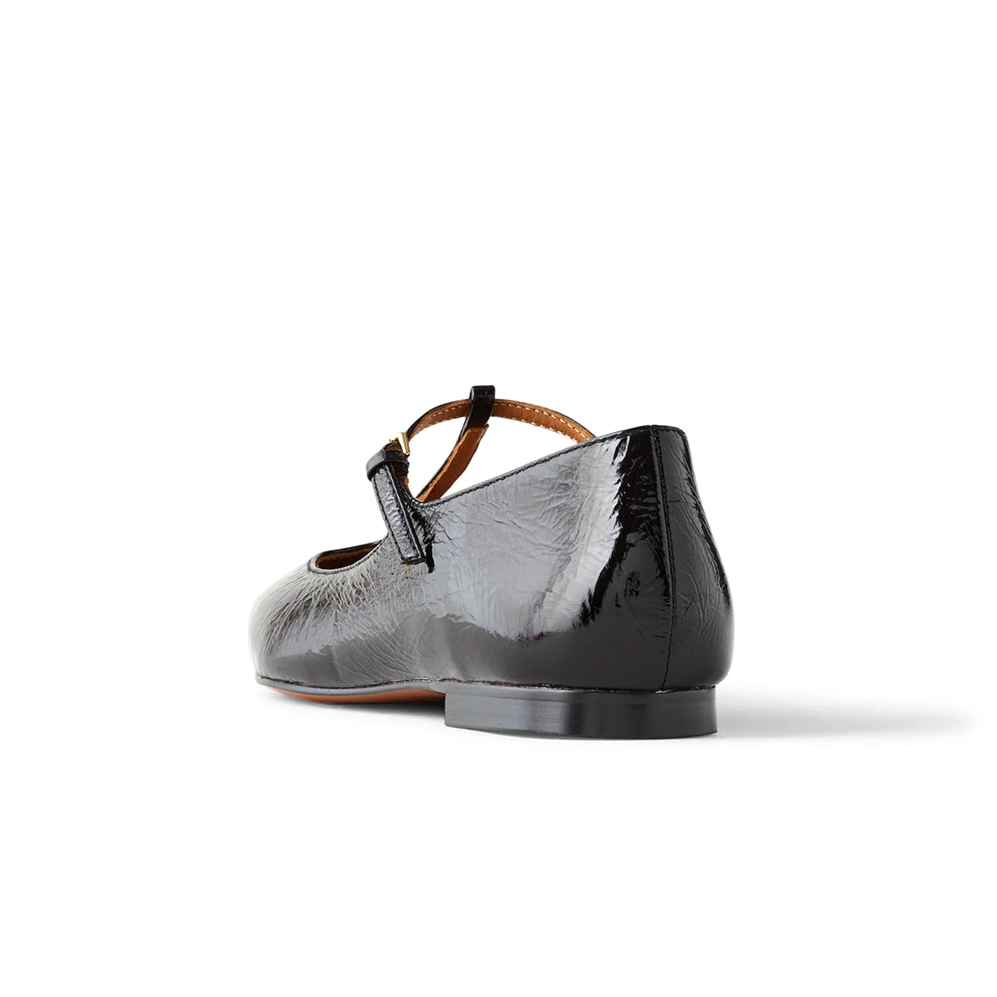 Patent Black Square-Toe Buckled T-Strap Ballet Flats