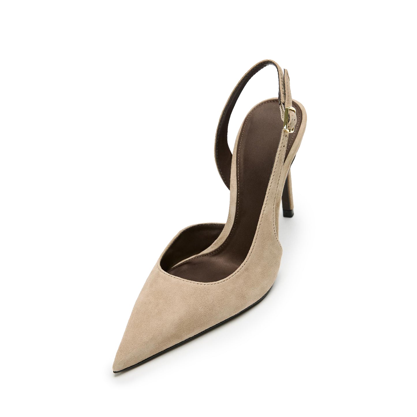 Beige Faux Suede Pointed-Toe Buckle Back Strap Chic High Heels
