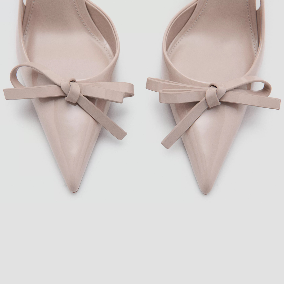 Patent Mint Pointed-Toe Front Bow Slingback With Buckle High Heels