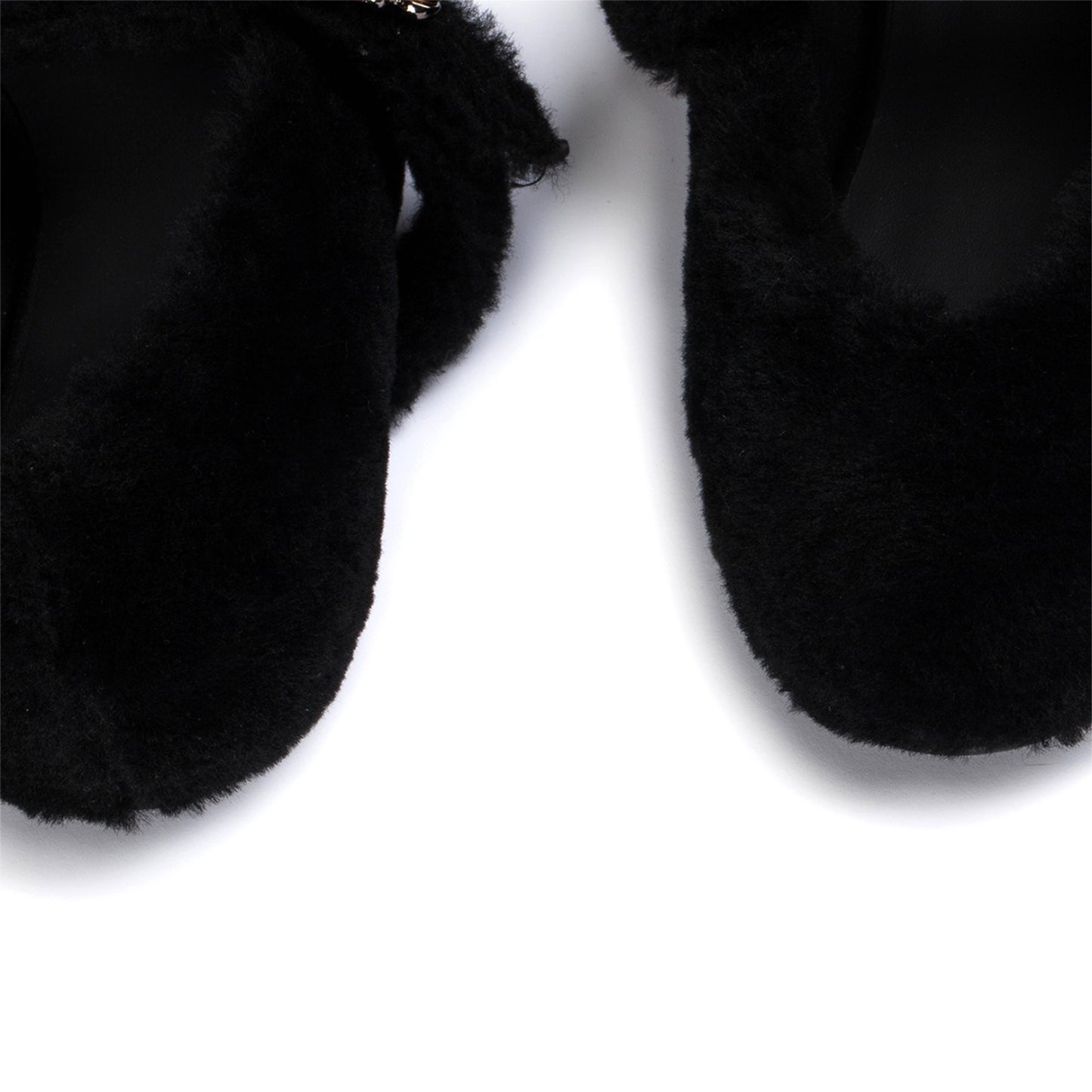 Black Full Plush Square-Toe Bridge Strap Ballet Flats