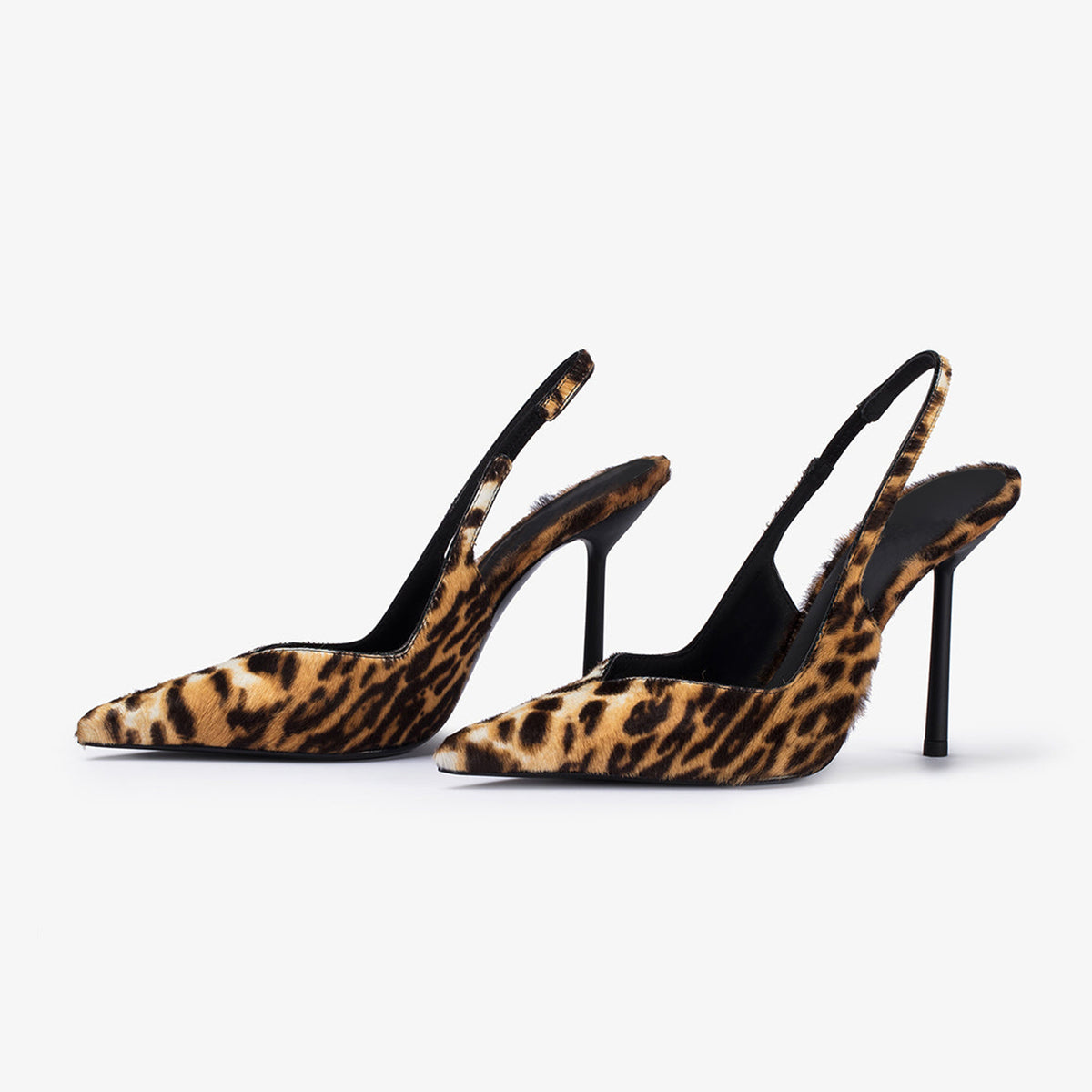 Classic Leopard Pattern Pony Hair Vegan Leather Pointed-Toe Slingback Pumps High Heels