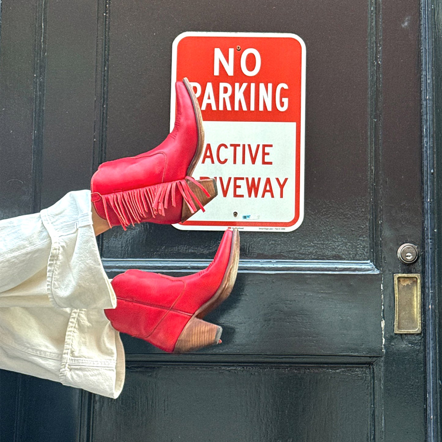 Red Snip-Toe Side Fringe Ankle Cowgirl Boots