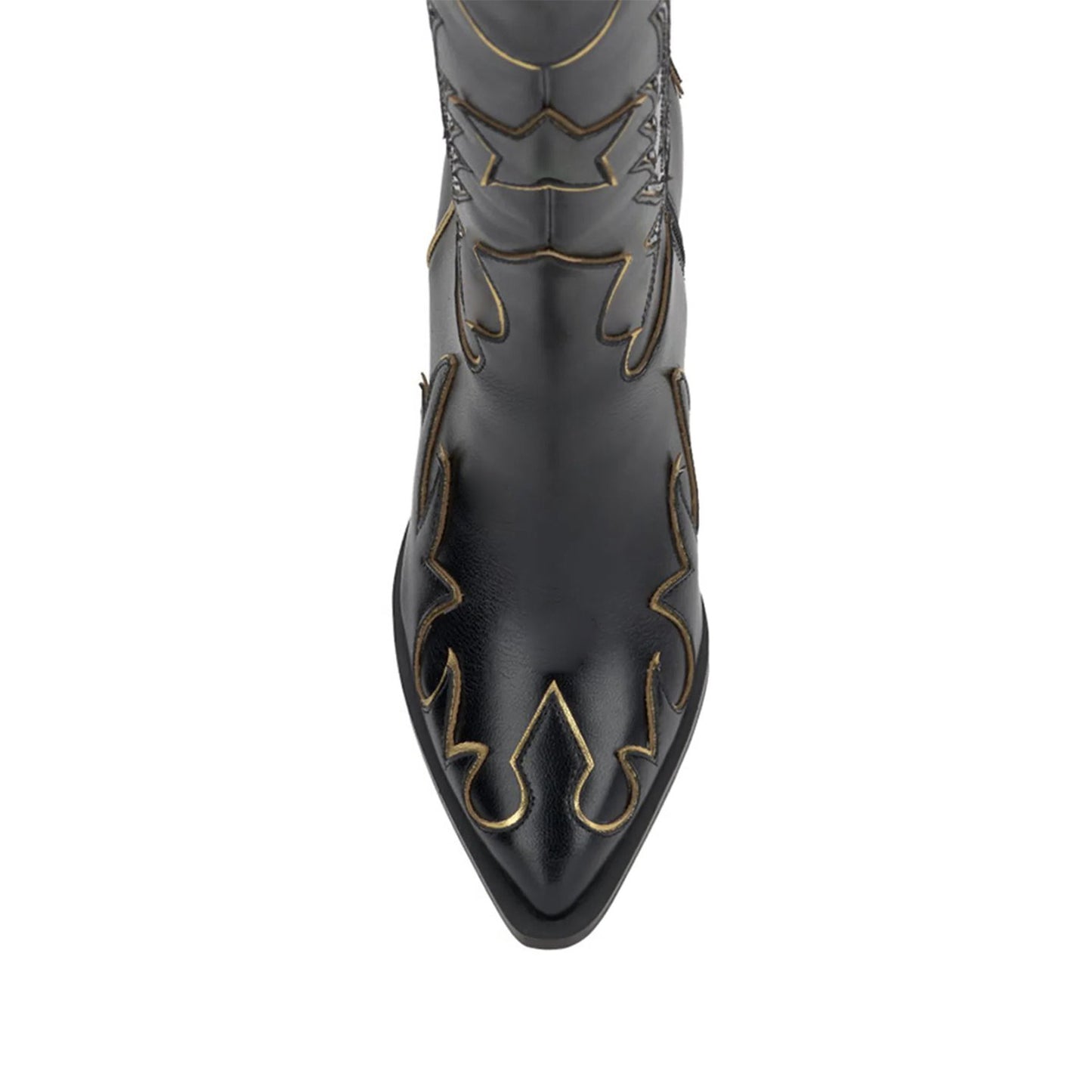 Black Almond-Toe Horseshoe Inlay Star Studs And Applique Mid Calf Cowgirl Boots