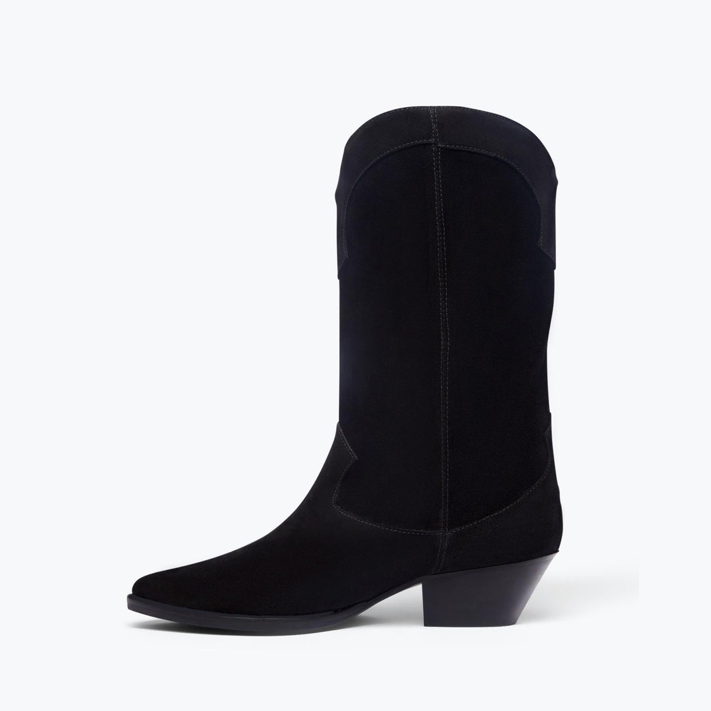 Black Faux Suede Almond-Toe Chic Ankle Cowgirl Boots