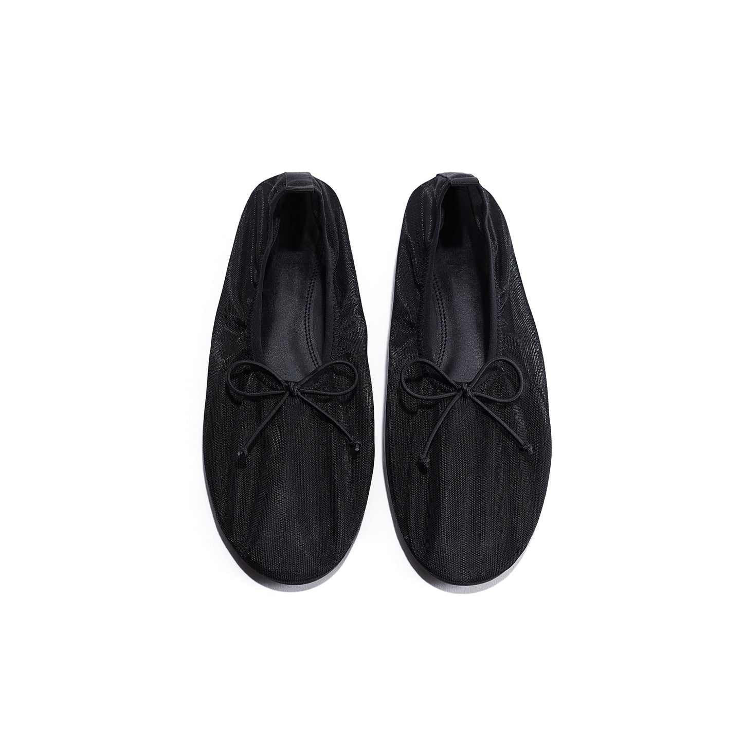 Black Mesh Round-Toe Classic Front Bow Ballet Flats