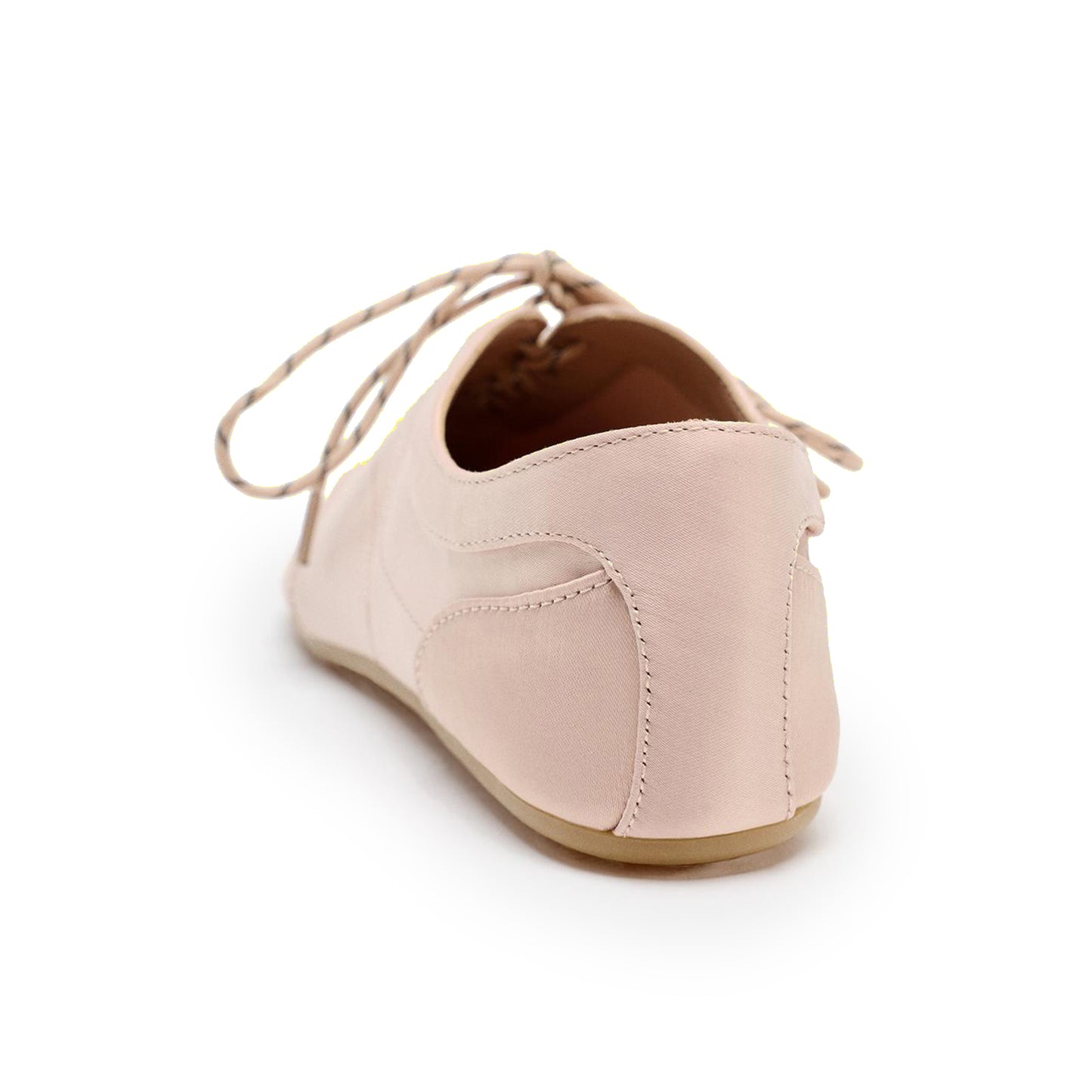 Blush Pink Satin Round-Toe Lace-Up Chic Ballet Flats
