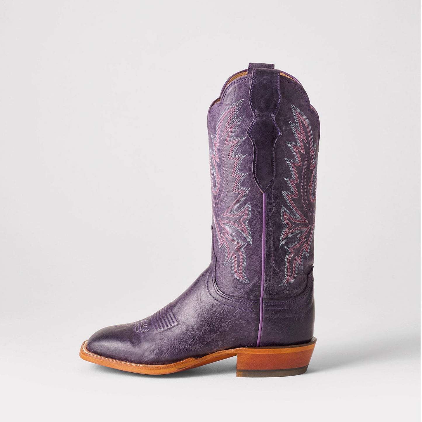 Purple Square-Toe Delicate Embroidery Classic Mid Calf Cowgirl Boots