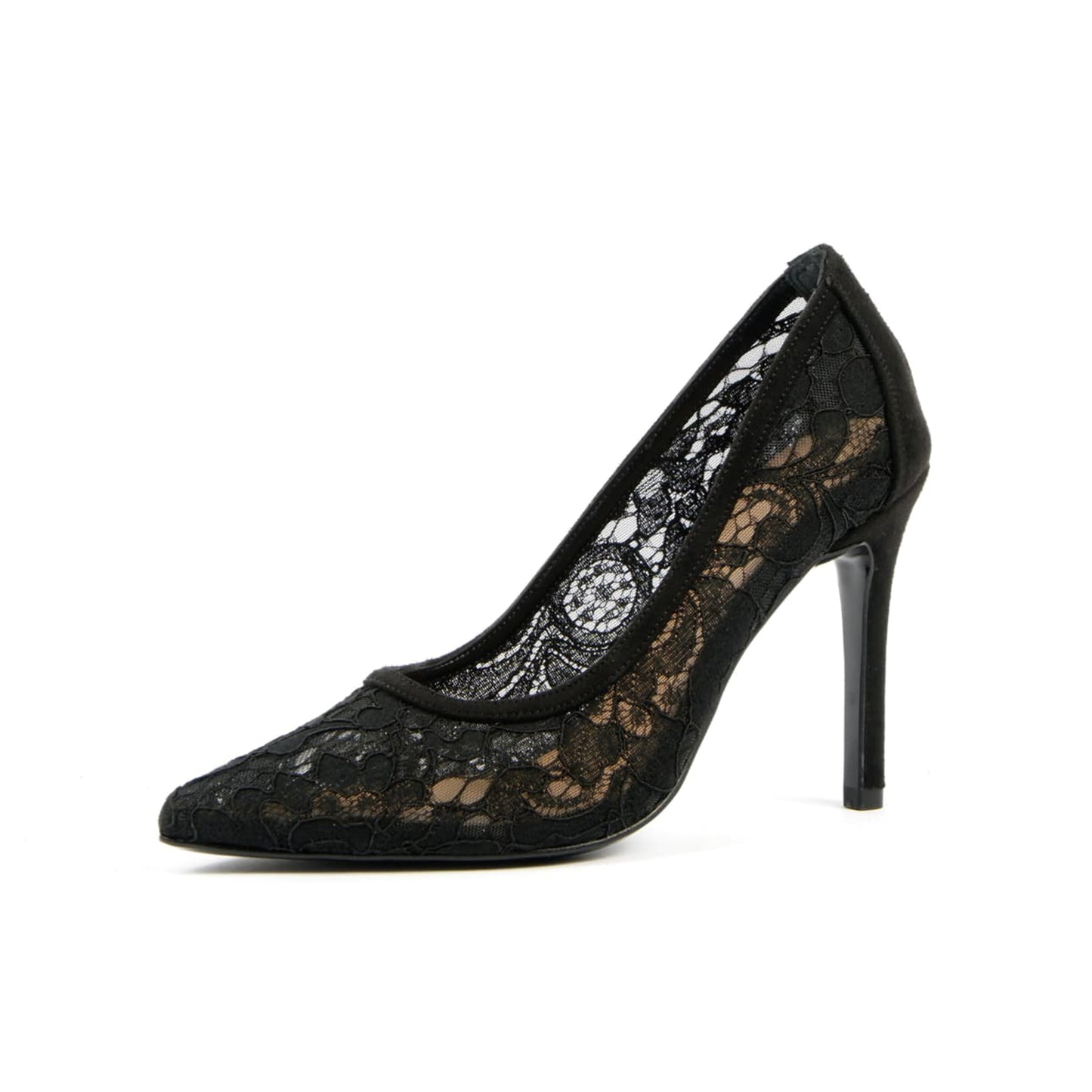Black Lace Mesh Pointed-Toe Slip-On Classic Pumps High Heels