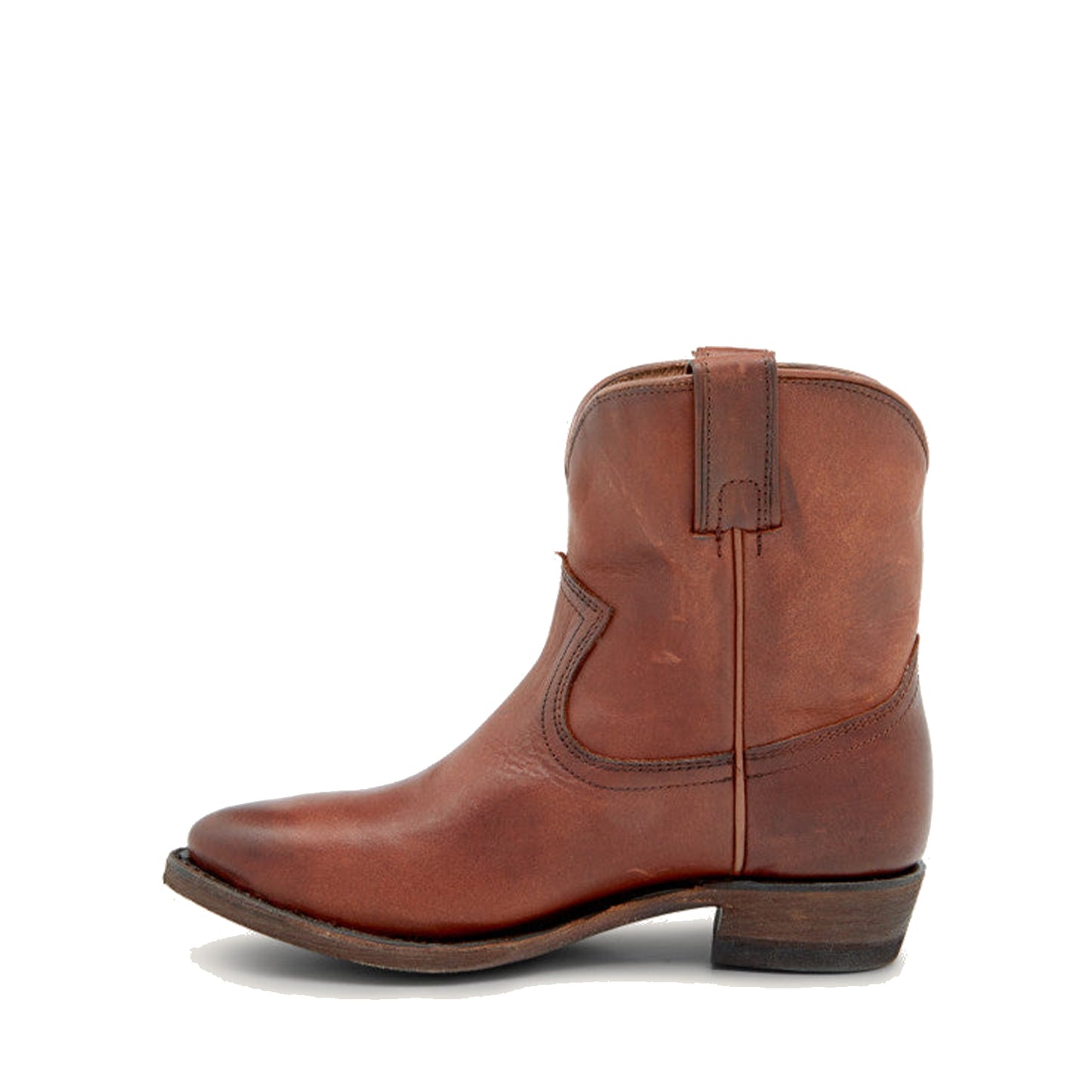 Cognac Round-Toe Simple Slip-On Ankle Cowgirl Boots