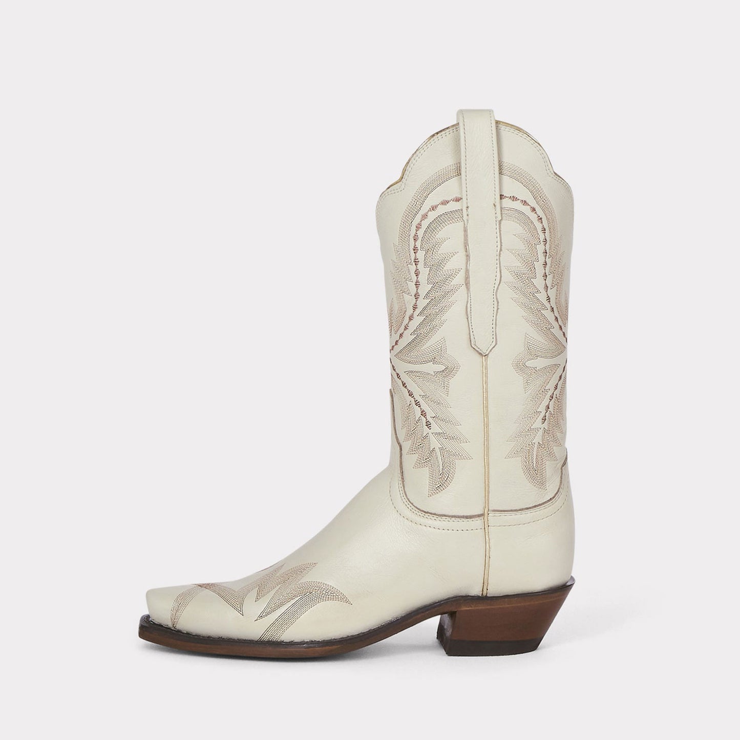 Cream Snip-Toe Western Embroidery Mid Calf Chic Cowgirl Boots