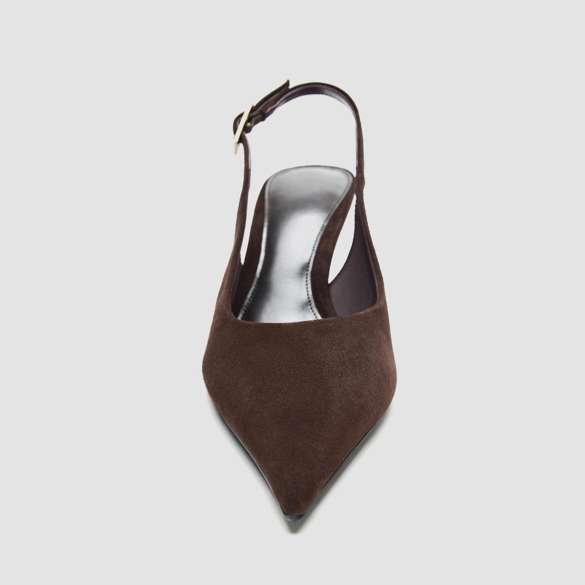 Chocolate Faux Suede Pointed-Toe Chic Back Strap Kitten Heels