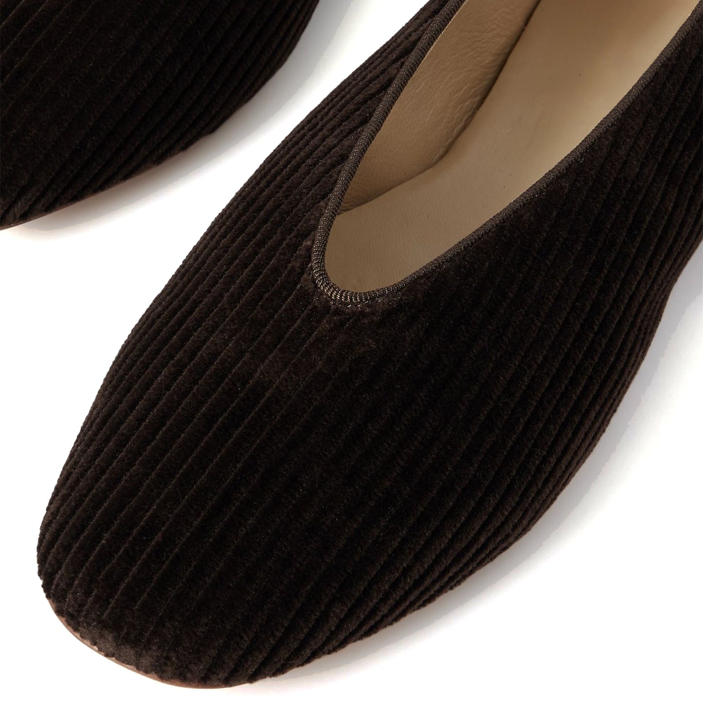 Brown Threaded Fabric Square-Toe Simple Slip-On Ballet Flats
