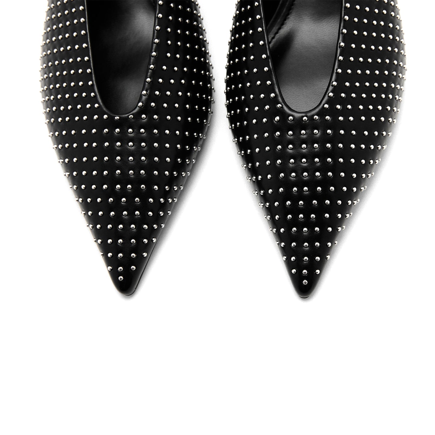 Black Pointed-Toe Full Little Studs And Slingback Kitten Heels